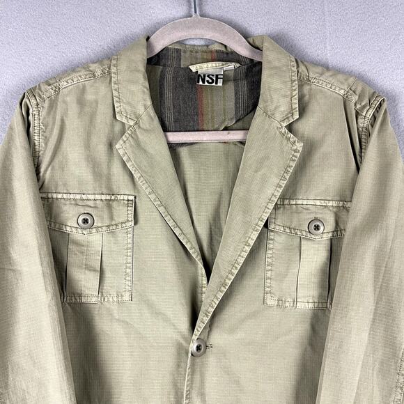 NSF Safari Blazer Jacket Womens Large Green Military Lightweight Cotton Utility - Picture 2 of 14